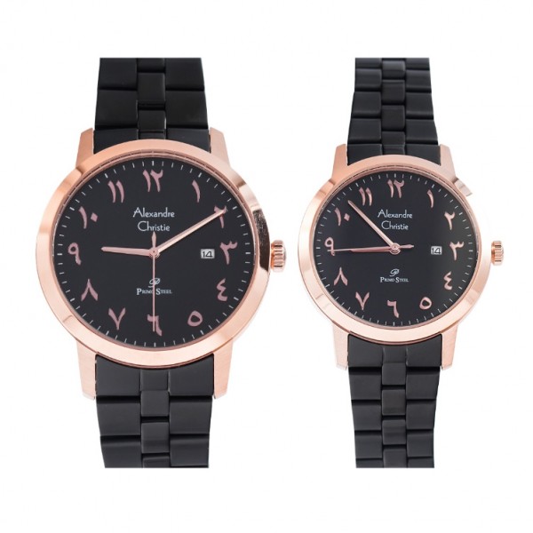 Alexandre Christie AC 1024 Rosegold Black Steel Couple